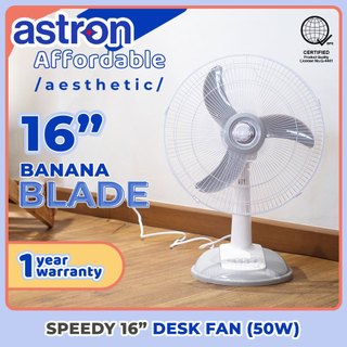 Astron SPEEDY 16" Electric Desk Fan - Gray | Banana Blade | Strong Airflow | Sleek Design | 50W