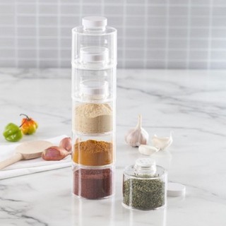 6pcs Spice Tower Plastic Jar Rack Set Salt & Pepper Herb Spice Bottles Organizer Stacking Condiments