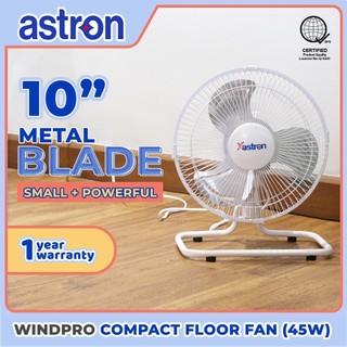 Astron WINDPRO 10” Electric Floor Fan - White | Heavy-Duty Metal Blade | Small but Powerful | 45W