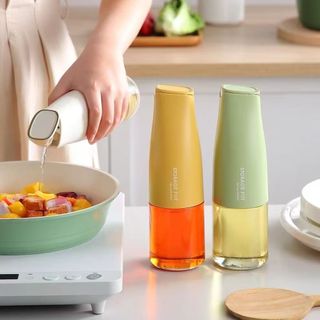 Glass Gravity Oil Pot Seasoning Spoon Bottle Oil Dispenser Condiment Container Spice Jar