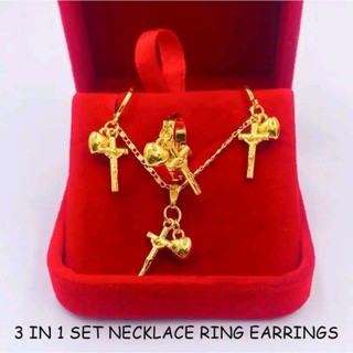 【3 in 1 Set】Fashion Stainless Steel Necklace Ring and Earrings Accessories for Women