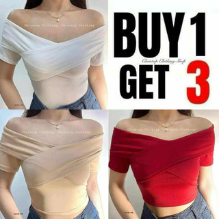 BUY 1 GET 3(TOTAL 3PCS) DANICA CRISSCROSS PLAIN CROPTOP COTTON WOMENSWEAR