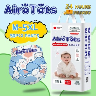 AiroTots 50PCS Diaper Pants M L XL XXL XXXL Size Strong Absorbent and Dry Diapers Unisex