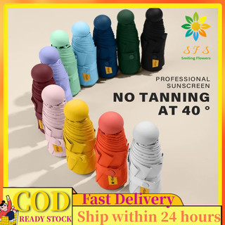 Portable Capsule Umbrella Ultra Light Round/Flat Head Mini Five-FoldsUmbrella UPF50+UV/Rain Umbrella
