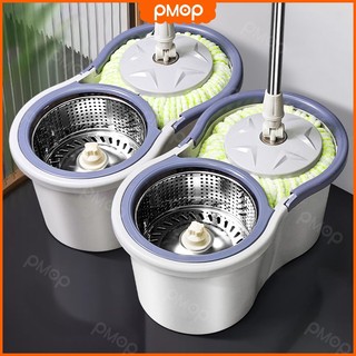 PMOP Spin Mop With Spinner and bucket Complete Set Longer mop rod 360 easy Rotating Tornado mop