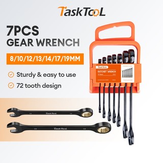 TASKTOOL 7Pcs/set Rachet Combination Wrench Steel Chrome Vanadium 8mm-19mm Multi-Function Manual
