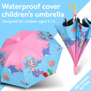 Umbrella For Kids Girls Cute Kids Rain Gear Automatic Umbrella Waterproof Sunshade With Whistle