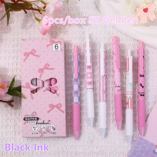 6pcs/set ST Quick Drying Gel Pens Kawaii Pink Bowknot 0.5mm Black Ink Neutral Pens Smooth Writing