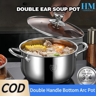 Stainless Casserole Cookware Double Handle Soup Pot With Glass Cover For Induction Cooker Cooking