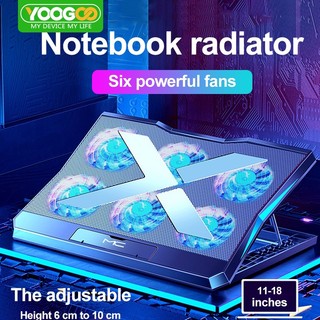 6 Fans Laptop Cooling Pad Led Screen Two USB Port Cooler PadRGB Light Notebook Stand for 11-18 inch