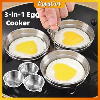 Egg Cooker 304 Stainless Steel 3-in-1 Steamer Pan Round Molds Nonstick Kitchen Cooking Utensils