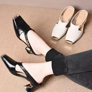 616 Summer new korean style fashion high heels with irregular heels square toe shiny elegant