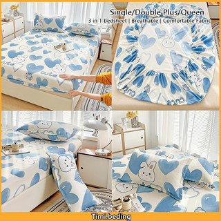 3 in 1 Bed Sheet Bedding Set Bedsheet Single/Queen Size 3 Piece with 2 Pillowcase,1Fitted Sheet