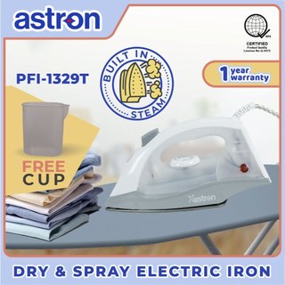 Astron PFI1329T Electric Flat Iron - Dry & Steam | 1200W | with Built-in Steamer | FREE Cup