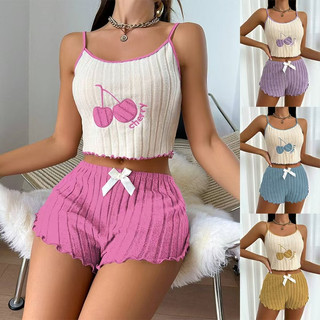 Women's Lingerie Camisole Tank Top Shorts Pajamas/Women's plus-size knitted sleeveless pajama set