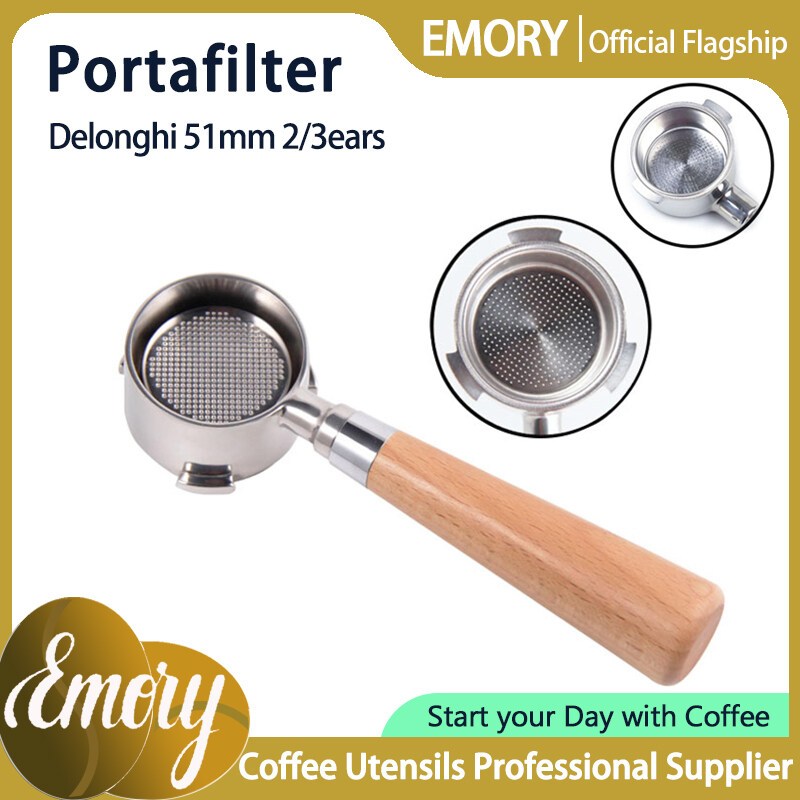 Delonghi 2/3 ears Coffee Bottomless Portafilter 51mm Wooden Handle Coffee Accessories