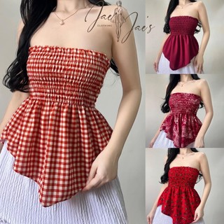 Belly Smocking Tube Top Ruffle V Shape Body Hugging Top For Women Womenswear