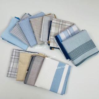 (12 Pcs) Men's High-end Cotton Sweat-Absorbent Handkerchief Plaid Classic Handkerchief 43*43CM
