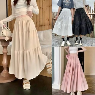 KILY.PH Elastic Highwaist Maxi Skirt Boho Japanese Style Ruffle Hem Skirt for Women 19A0073