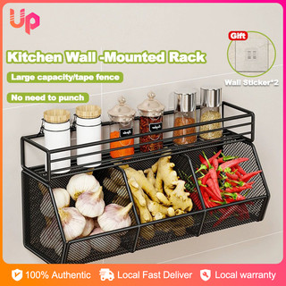 Wall Mounted Kitchen Seasoning Storage Rack Condiment Organizer Spice Fruit Vegetable Storage Shelf