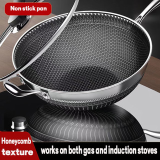 Kitchen Non-Stick Cookware Stainless Steel 32/34/36cm stove/induction pan wok pan Frying Pan COD