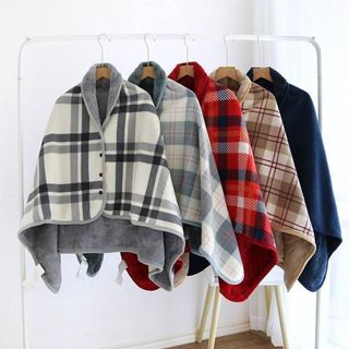 Nap Blanket Wearable Plaid Fleece Blanket With Button Office Shawl Warm Throw Blanket Air Condition