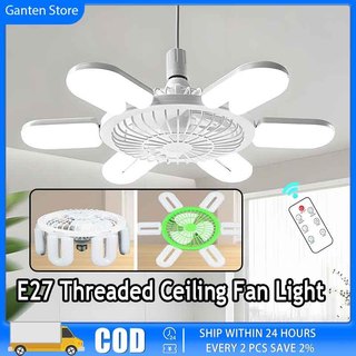 Ceiling Fan With Light Foldable E27 Socket Ceiling Fan With Remote Control 6 Blades Silent Fan