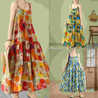Korean Floral Maxi Dress Plus Size Woman Boho Sleeveless Summer Outfit Cami Suspender Skirt 4010
