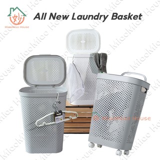 All New 60L Polka Dots Tall Laundry Basket with Wheels & Cover Japanese Style Dirty Clothes Basket