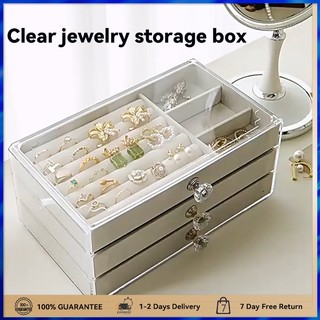 Acrylic Jewelry Box, Three Layer jewelry box, Drawer Velvet Tray Jewelry Storage Earring Storage Box