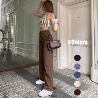 1-KHE Retro Wide Leg Jeans For Women Loose High Waisted Denim Pants Casual Baggy Mopping Pants