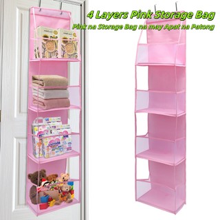 4 Layers Pink Wall-mounted Hanging Storage Organizer Behind Door Large Capacity Sundries Stroage Bag