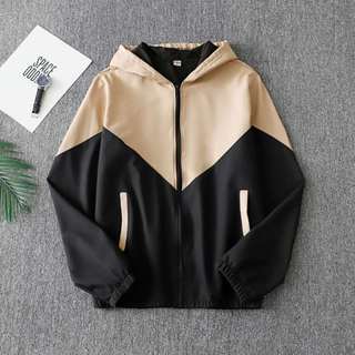 New Fashion Jacket 2tone with hoodies Casual Men's Outdoor Bomber Jacket Water Repellent Unisex S-XL