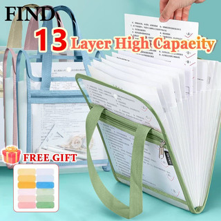 FIND Long Size 13-Layer Handle Folder File Organizer Expanding A4 File Folder Portable Folder Bag