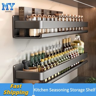 Wall Mounted Condiments Organizer Utensils Spice Rack Holder Kitchen Seasoning Storage Shelf