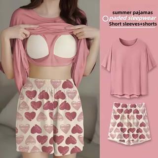 ALON summer cute pajama with bra set padded pajama for woman cotton pajama set for women pajama