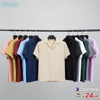 OTAKU Polo Shirt For Men Korean Style Casual Oversized Short Sleeved Plain Color Lapel Polo Shirt
