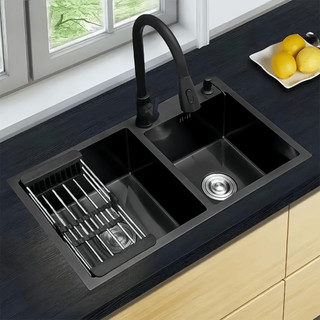 304 Stainless Steel Kitchen Sink Set Silver/black free soap dispenser Drain Basket with Pull Faucet