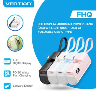 Vention FHQ LED Display 4800mAh Power Bank 22.5W Black Foldable USB-C Type，PowerBank