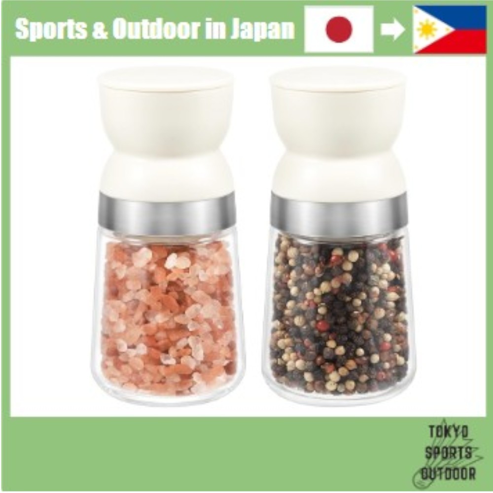 VKCHEF Pepper Mill, Manual, Rock Salt Mill, White, Salt Mill, Japanese Style Mill, Set of 2