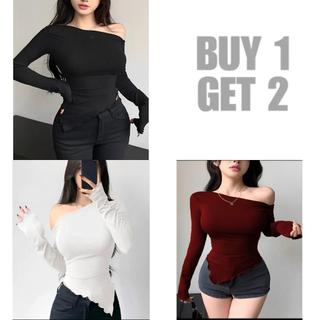 BUY 1 Take 2 Sexy obliqiue shoulder women's design sense irregular slim shirt long sleve top