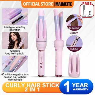 Maimeite 2 in 1 Automatic Hair 360°Rotating Ceramic Curling iron Stick Fast Heating straightener
