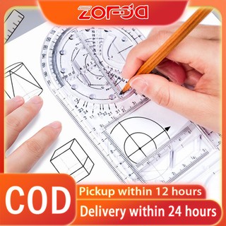Transparent Multifunctional Mathematics Geometric Drawing Ruler for Angle Measurement Shapes