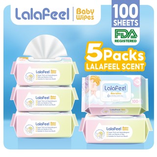 GAIFEEL LALAFEEL Baby Wipes Wet Wipes for Baby Powder Scent 100Sheets x 5 Packs