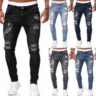 A.One Men’s Stretchable Skinny Jeans Denim Tattered Ripped Manong Pants for Men Distressed Jeans​