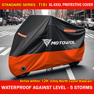 4 Layers Motorcycle Cover Waterproof Motor Cover All Season Universal Weather Black Orange-XL/XXL