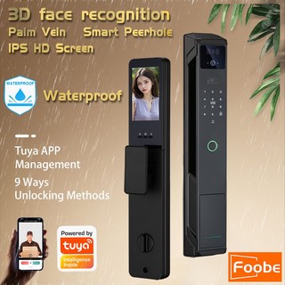 Foobe IP65 Waterproof Smart Door Lock With Camera Tuya App Automatic Main Door Lock Face Recognition