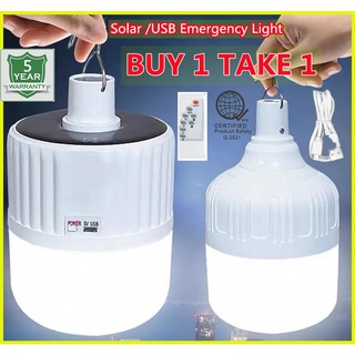 Solar Emergency Bulb  Rechargeable Waterproof Light USB Camping Light Tent Light [BUY 1 TAKE 1]