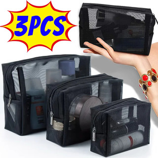 1/3pcs Mesh Clear Cosmetic Bags Small Large Black Makeup Bag Portable Travel Toiletry Organizer Case