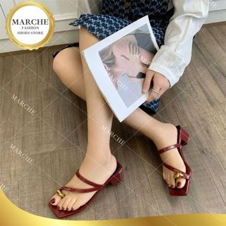 Marche New Open Toe Pixie Mid Heel Sandals With Metal Gold Ring On Toe Versatile Footwear For Women